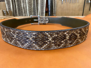 Western Diamond Rattlesnake Leather Belt Strap - 1 1/2 Straight